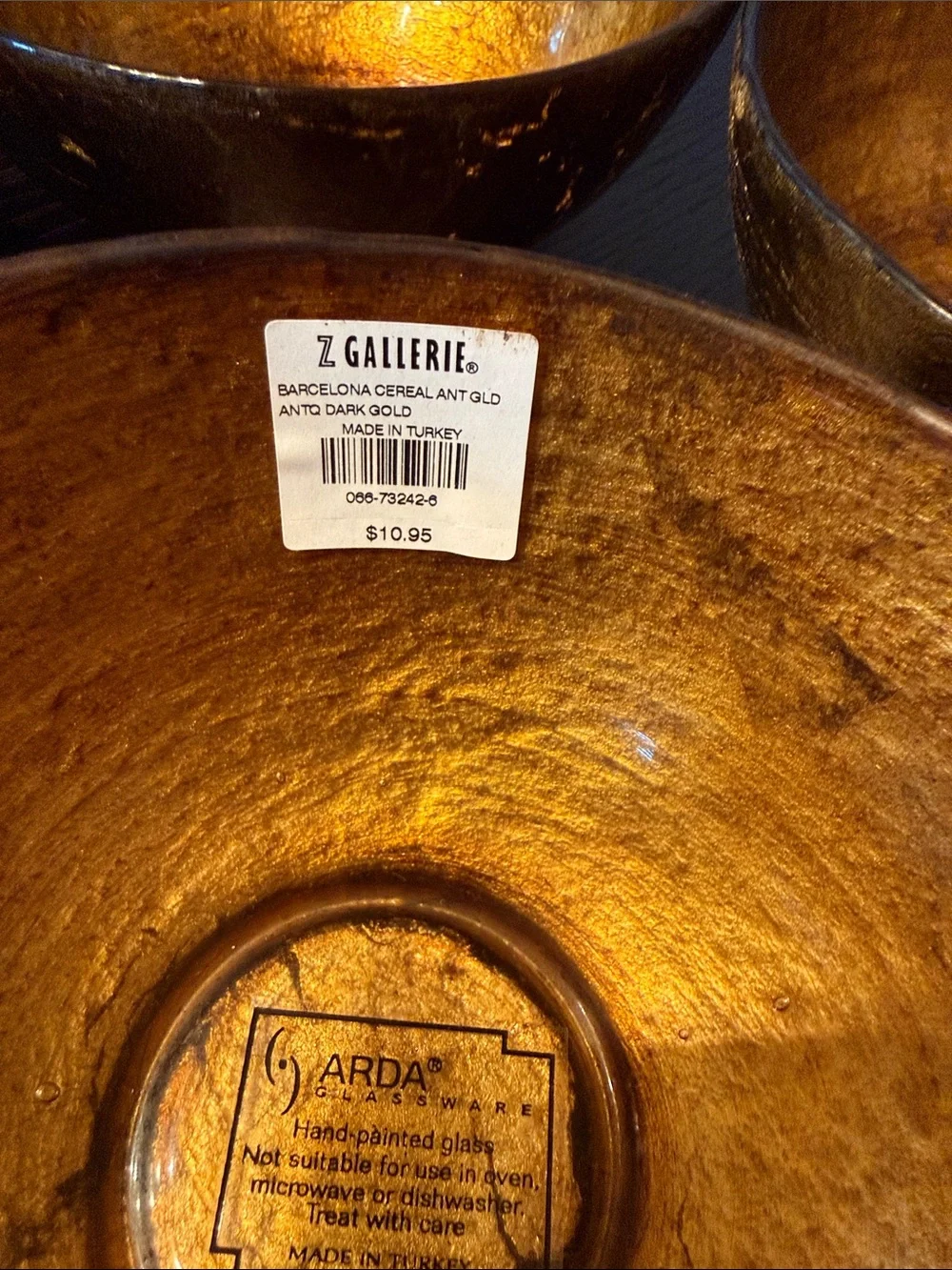 Dark gold/Amber Glass Bowl - Home Art Accent
